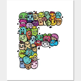 Alphabet Monster Doodle Letter F Monogram Posters and Art